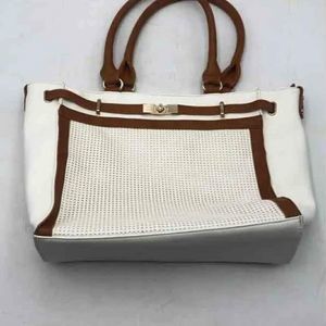 Miztique Designer White Brown Leather Inner Pockets Shoulder Bag Purse Satchel